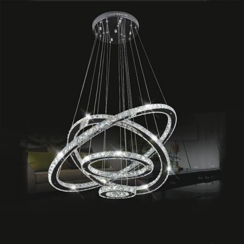 Modern Contemporary 4 Ring LED K9 Crystal Chandelier Pendant Lamp Suspension Light Lighting Fixture for Living Dining Room