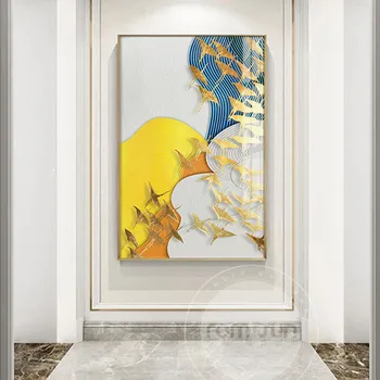 

Abstract Golden Birds Canvas Art Painting Modern Bright Poster and Print For Living Room Aisle Entrance Fashion Wall Art Decor