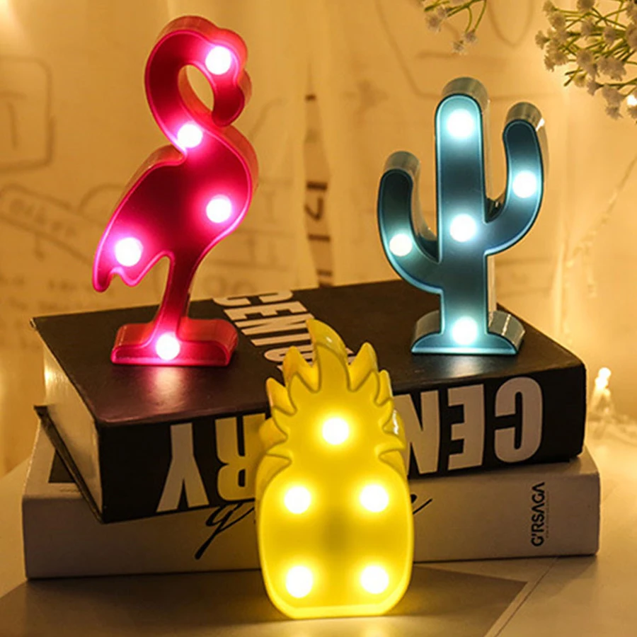 BEIAIDI Mini 3D LED Unicorn Flamingo Night Lamp Cartoon Animal Night Lights Cactus Pineapple Desk Table Lamp For Baby Kids Gift