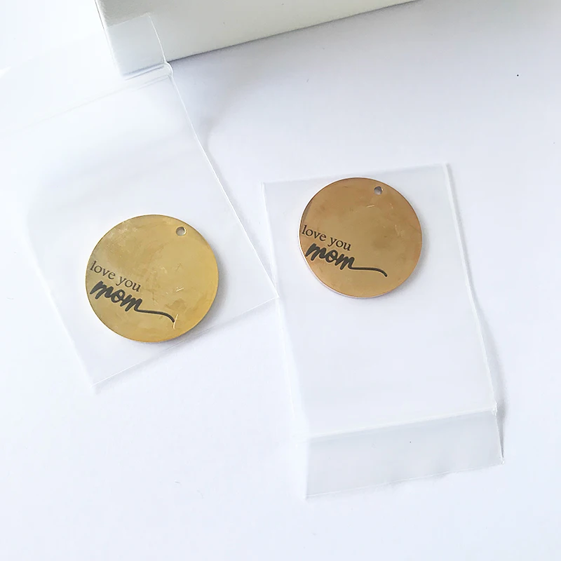 10pcs/lot 22mm Gold& Rose Gold Color DIY Pendant Circle Charm Laser "love you mom" Fashion Stainless Steel Jewelry Accessories