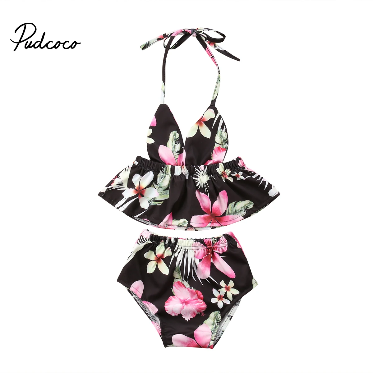 2018 Two Pieces Kids Girls Floral Backless Bandge Swimming Bikini Costume Summer Swimwear