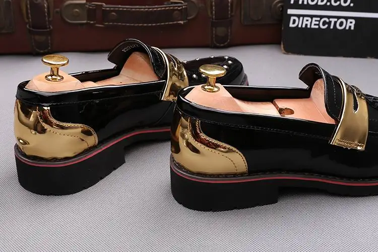 ERRFC/новые трендовые мужские туфли-лодочки модные блестящие туфли из искусственной кожи повседневная обувь для вечеринок без застежки с заклепками; Мужская обувь; размеры 38-43; Zapatos