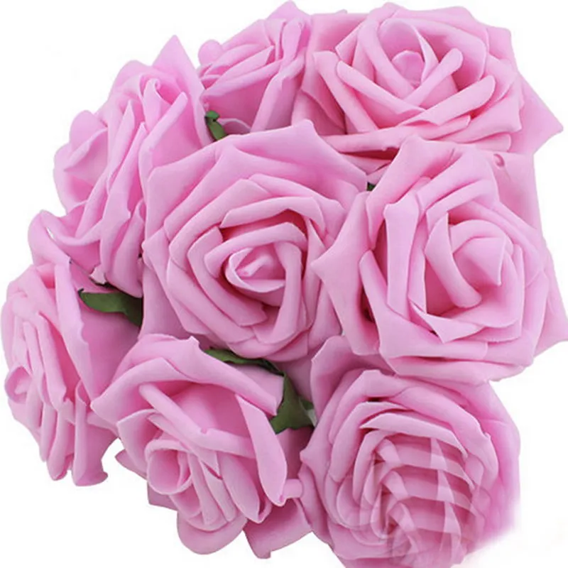 Свадебные украшения 11 цветов 10 головок 8 см искусственные Сатиновые розы/украшение на свадьбу невесты букет полиэтиленовый пенопласт DIY домашний декор розы цветы - Цвет: pink