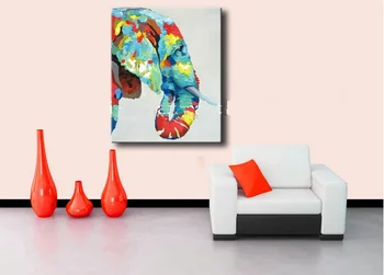 

Free Shipping New Handpainted Elephant Oil Paintings Wall Art on Canvas Colored Animal Oil Painting for Decoration in Home Decor