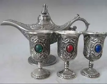 

Retro toys children Home gifts Genie Oil In the wine 3PCS Russian 1 tea Pot Al--addin Pakistan lamp Decoration brass Silver