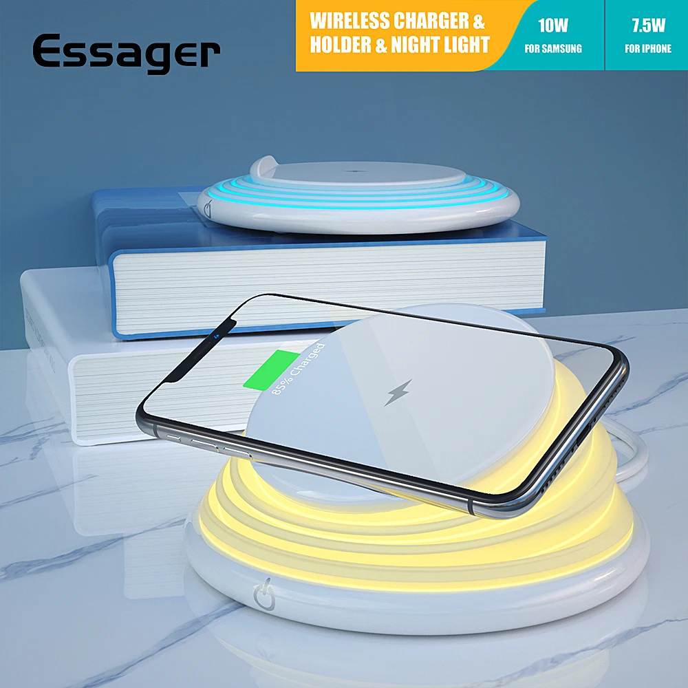 

Essager Qi Wireless Charger For iPhone X Samsung Xiaomi mi 9 10W Portable Fast Wireless Wirless Charging Pad Dock Station Stand