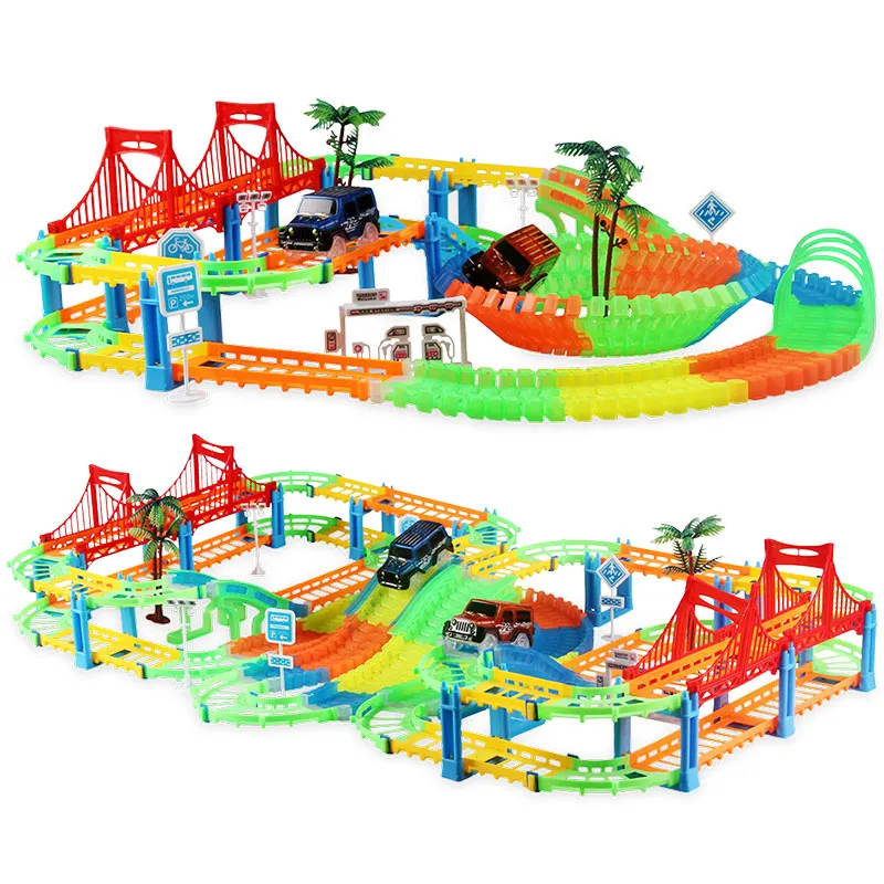  2019 Railway Magical Racing Track Play Set Educational DIY Bend Flexible Race Track Electronic Flas