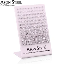 Асон сталь 60 пар/лот 3-8 мм квадратный кубический цирконий нержавеющая сталь гипоаллергенные серьги золото/серебро/розовое золото/черный