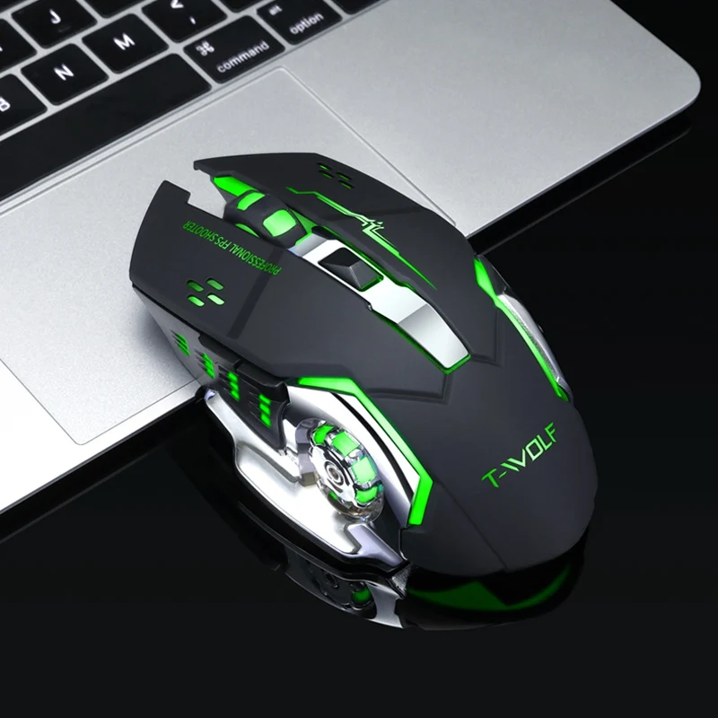 T-WOLF Q13 Rechargeable Wireless Mouse Silent Ergonomic Gaming Mice 6 Keys RGB Backlight 2400 DPI for Laptop Computer Pro Gamer mouse for apple mac Mice