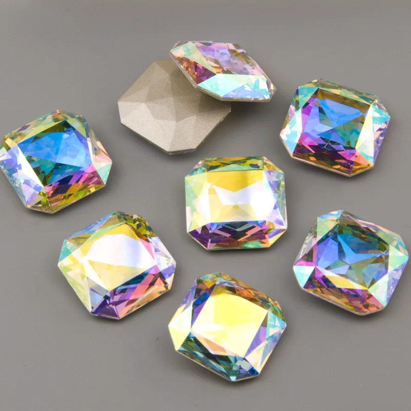 

K9 Crystal 4675 23mm AB Square Top Quality Fancy Stones Crystal Sew On Strass Rhinestone Craft Pointback For Clothing
