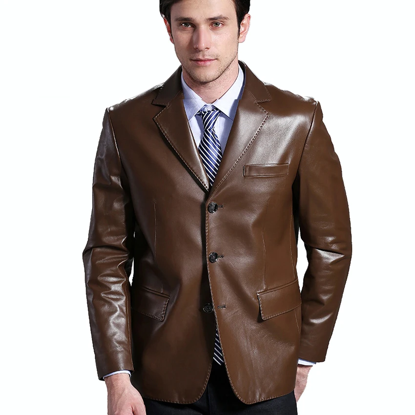 

Autumn Male Handsome 100% Guaranteed Sheepskin Real Natural Genuine Leather Suit Collar Black Brown Slim Jacket Clothing