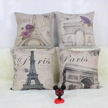 Moda 45*45 cm Torre Eiffel Vintage en París Arco de Triunfo cojín decorativo funda de almohada funda de cojín del asiento del sofá cojines