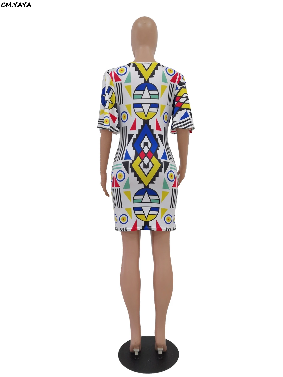 Женское Новое геометрическое платье с 3d принтом, глубокий v-образный вырез, рукав средней длины, облегающее платье миди, Сексуальные вечерние платья для клуба LZ511