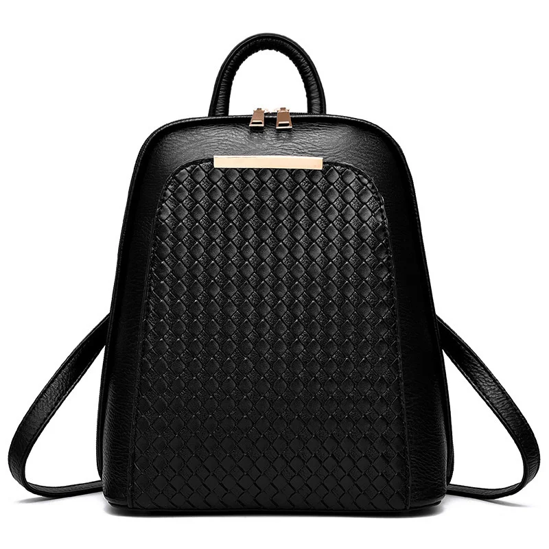 

Vintage Black Elegant PU Women Backpacks High Quality Girl's Schoolbag Adjustable Straps Zipper