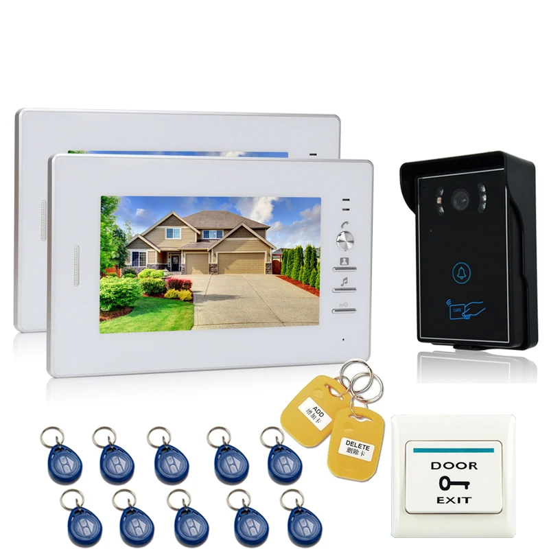 

JEX 7 INCH Video Intercom Entry Door Phone System Kit 700TVL Touch Key Waterproof RFID Access Camera with Room to Room intercom