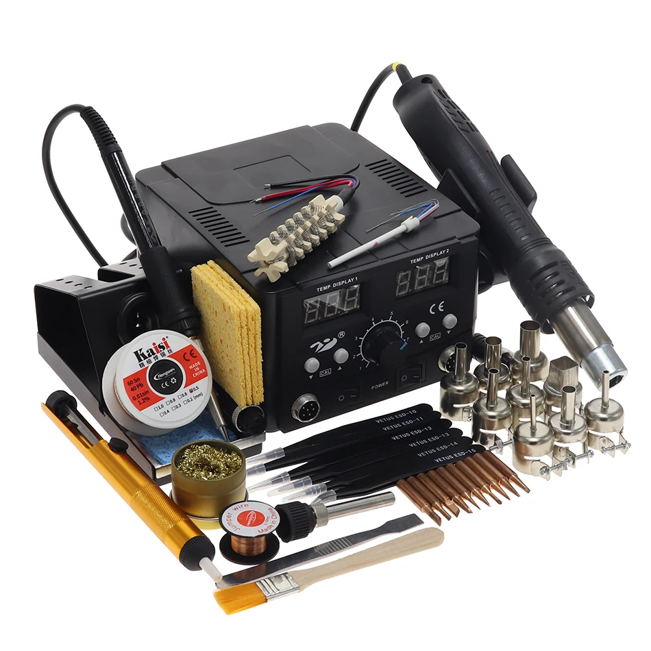 US $93.14 8582D 750W Blue Digital SMD Rework Soldering Station Repair Welding Soldering Iron Set PCB Desoldering Tool Hot air gun 852D