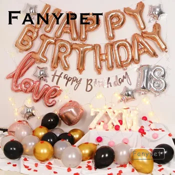

1set 18th rose gold happy birthday letter globos with pearl latex blloons adult gifts for theme party decorations supplies