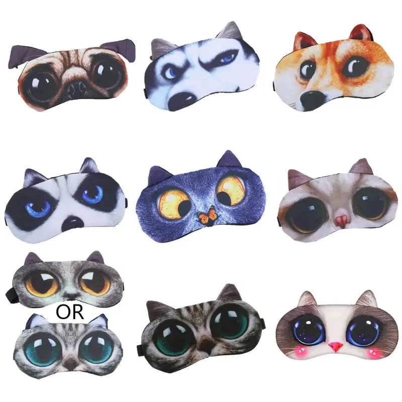 

3D Funny Cartoon Animal Cat Dog Printed Eye Patches Sleeping Mask Cotton Blindfold Portable Adjustable