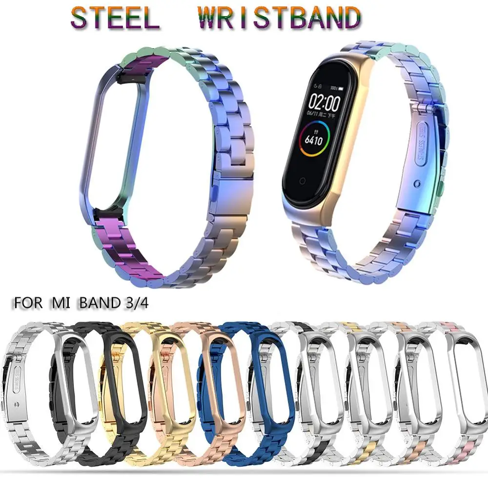 Mi band 3/4 часы металлический ремешок с тремя бусинами из нержавеющей стали сменный