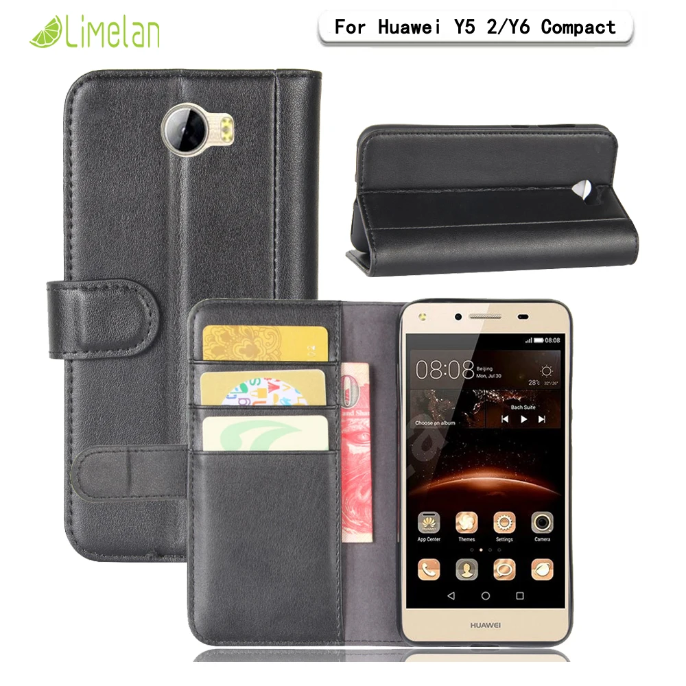 

Limelan For Huawei Y5 II Y6 Compact Elite Y7 2017 Phone Case Luxury Genuine Leather Wallet Flip Stand Cover For Huawei Y5 2 Bag