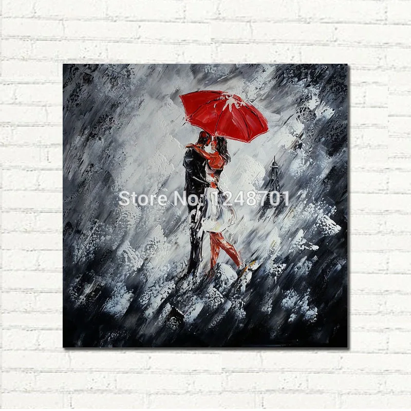 

Modern Painting Art Rainy Romance Hand Painted Eiffel Tower Landscape Oil Painting On Canvas For Home Decor