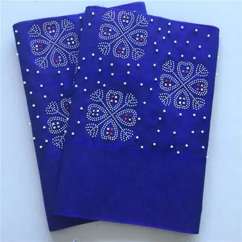 

aso oke headtie with beads and stones nigerian gele headtie royal blue lace fabric african headties for party2piece/lot