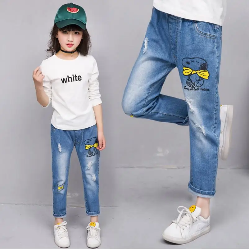 Roupas Infantis Menina новые детские ковбойские штаны повседневные джинсы с вышитыми