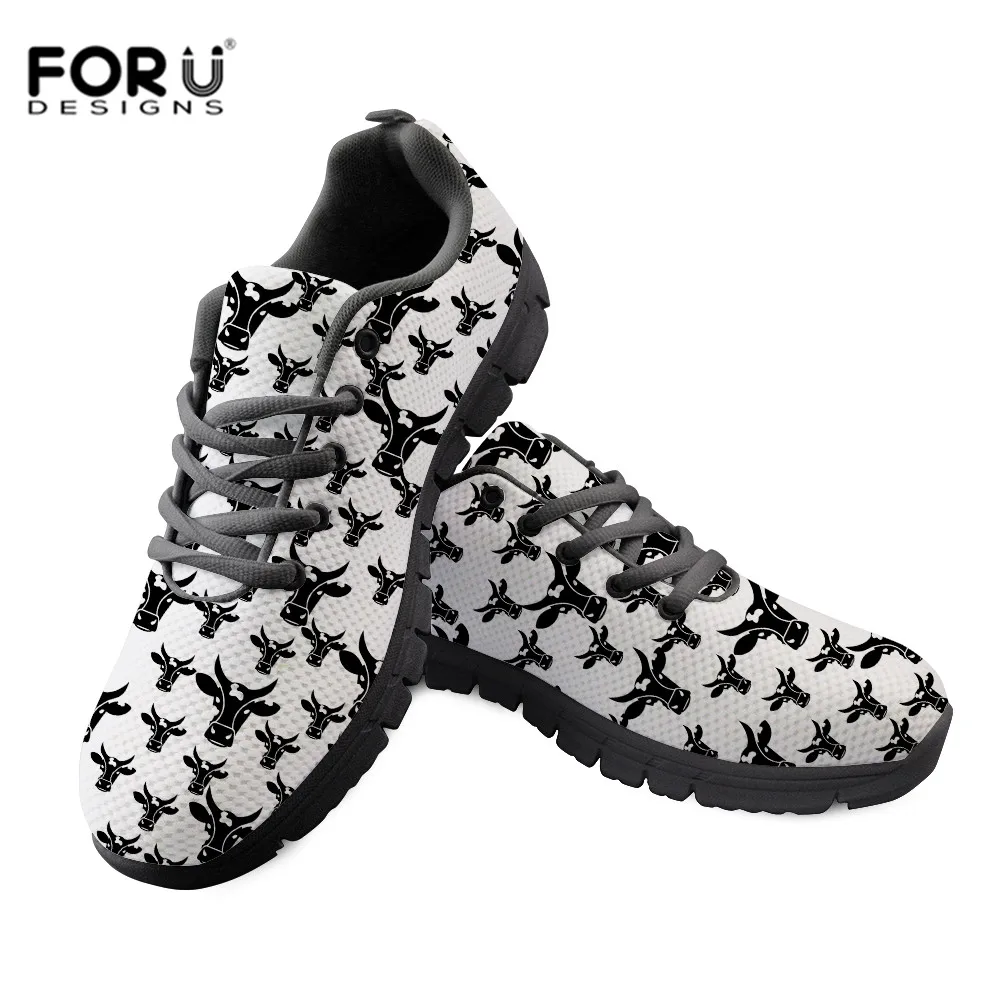 

FORUDESIGNS New Style Women Sneakers Shoe 3D Bull Printing Vulcanized Shoes Breathable Mesh Flats Female Shoes Summer Footwear