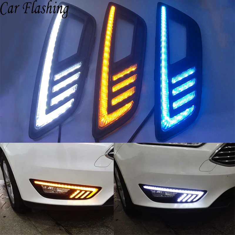 

Car Flashing 2Pcs DRL for Ford focus 4 2015 2016 2017 2018 LED DRL daytime running lights daylight fog lamp with turn signal