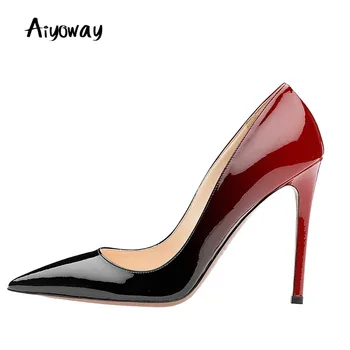 

High Heels Pumps Women Shoes Patent Leather Pointed Toe Thin Ramp Shader Stiletto Gradient Slip-on Autumn Spring Big Size Party