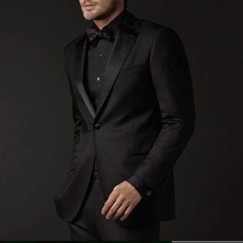 

Fashion One Button Black Groom Tuxedos Groomsmen Men's Wedding Prom Suits 2019 terno masculino casamento (Jacket+Pants+Bow Tie)