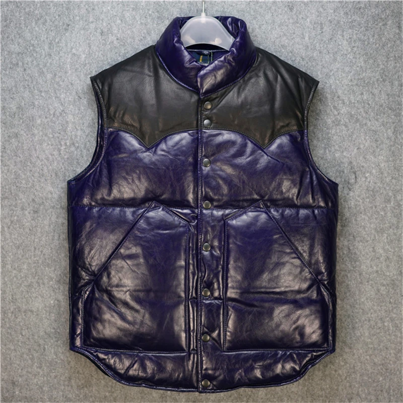 Жилет из коровьей кожи мужской жилет воловьей теплый утиного пуха|leather vest men|down