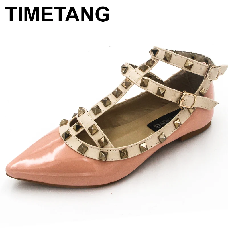 Buy TIMETANG Women Rivet Flats Shoes Metal Ankle Strap