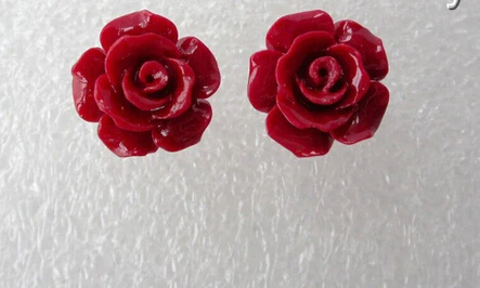 

stunning AAA big 13mm red coral flower earrings silver stud m479>Lovely Fine Nobility Lady's Women's Earrings