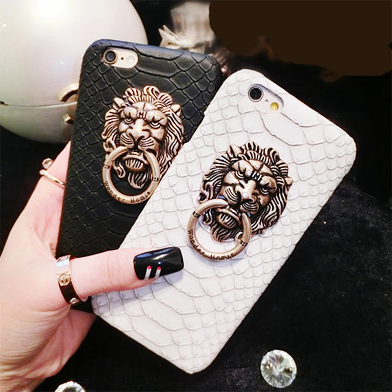 

Retro Snake Skin Hard Case For iPhone 8 7 6 6s Plus 3D Metal Lion Head Holder Phone Stand Cover For iPhone 11 Pro X XR XS MAX