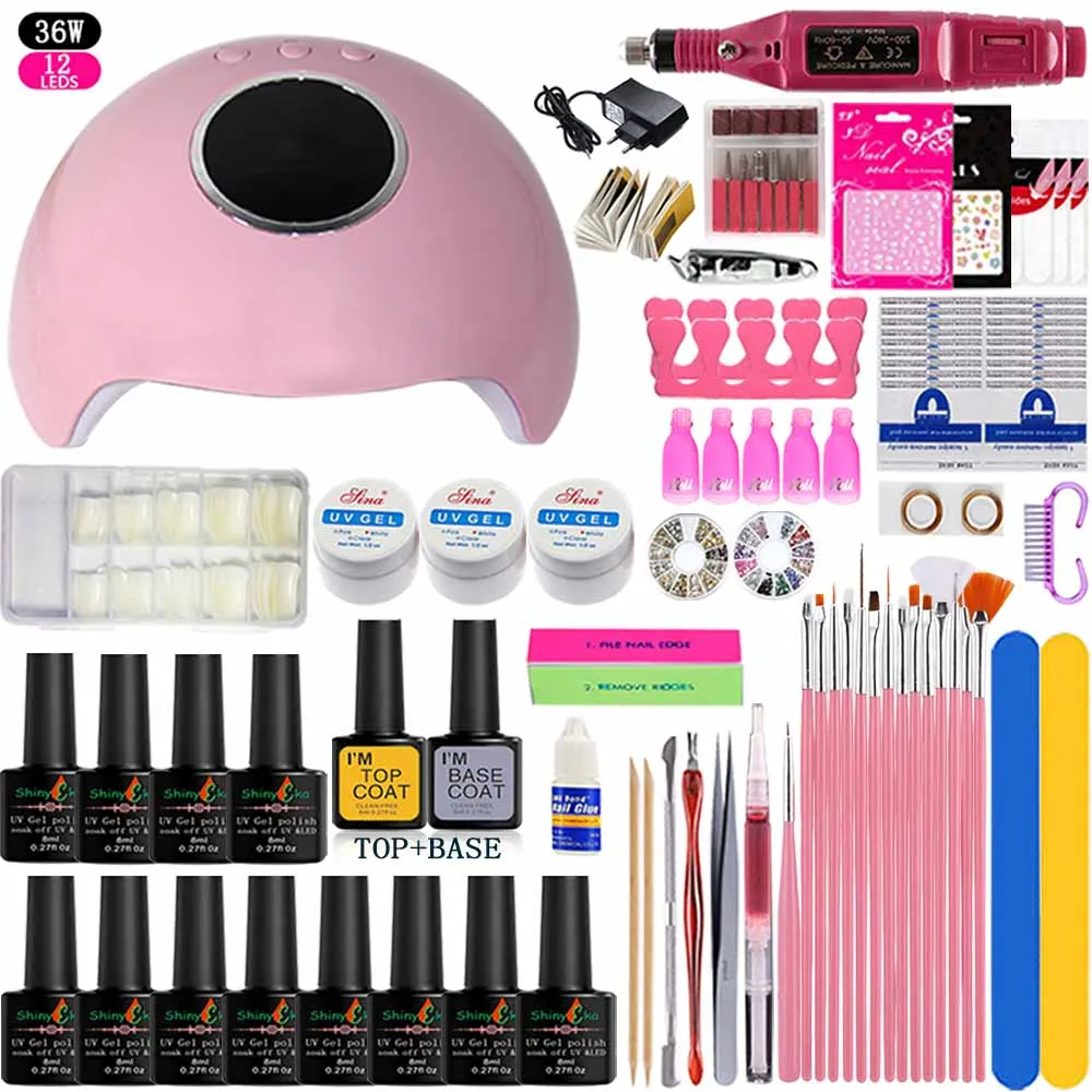 

12 Color Nail Polish Varnish Extension Kit with 36w/48w Led Uv Nail Lamp Kit for Manicure Set Acrylic Nails Art Tools