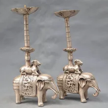 10 ''пара изысканных китайских белых медных статуя слона подсвечники