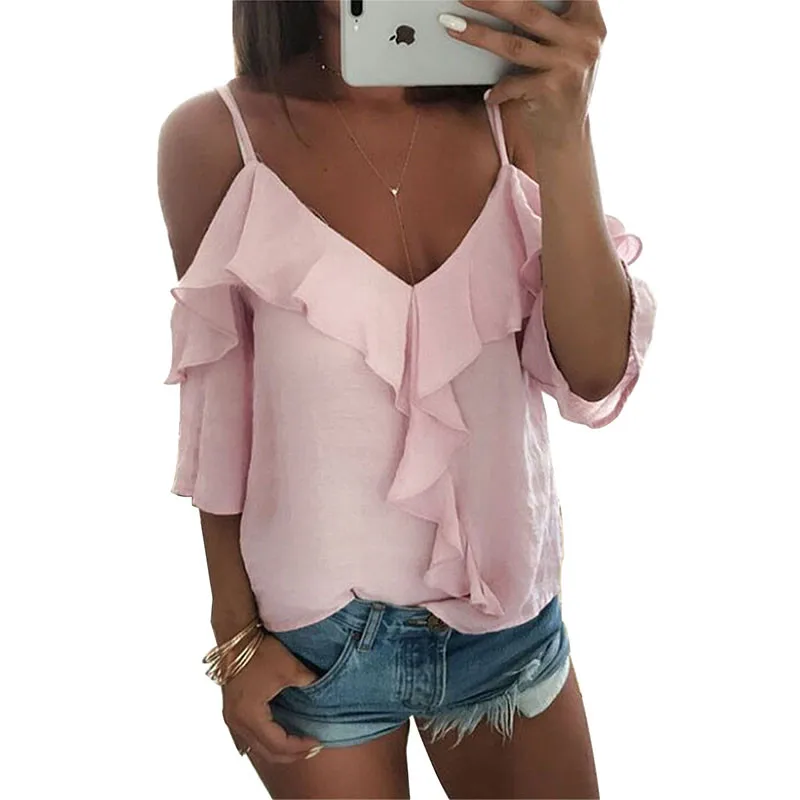 DORVIVON poleras de mujer 2019 летняя гофрированная футболка femme короткий рукав v-образный