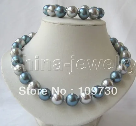 

Jewelry 00401 One set 18" & 8" 14mm multicolor sea shell pearl necklace & bracelet