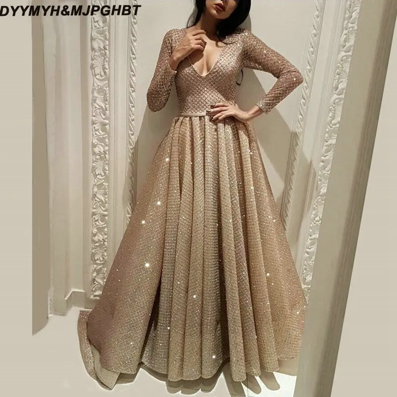 2018 New Arrival Muslim Arabic Scoop A-line Evening Dresses Custom Made With Sequined Sashes Robe De Soiree Long Prom_
