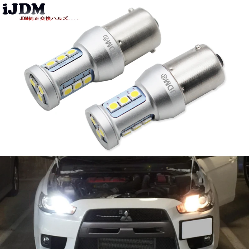 2 Ultra Blue 45-SMD 1156 LED Bulbs for 08-12 Lancer Evo X Daytime Running Lights 