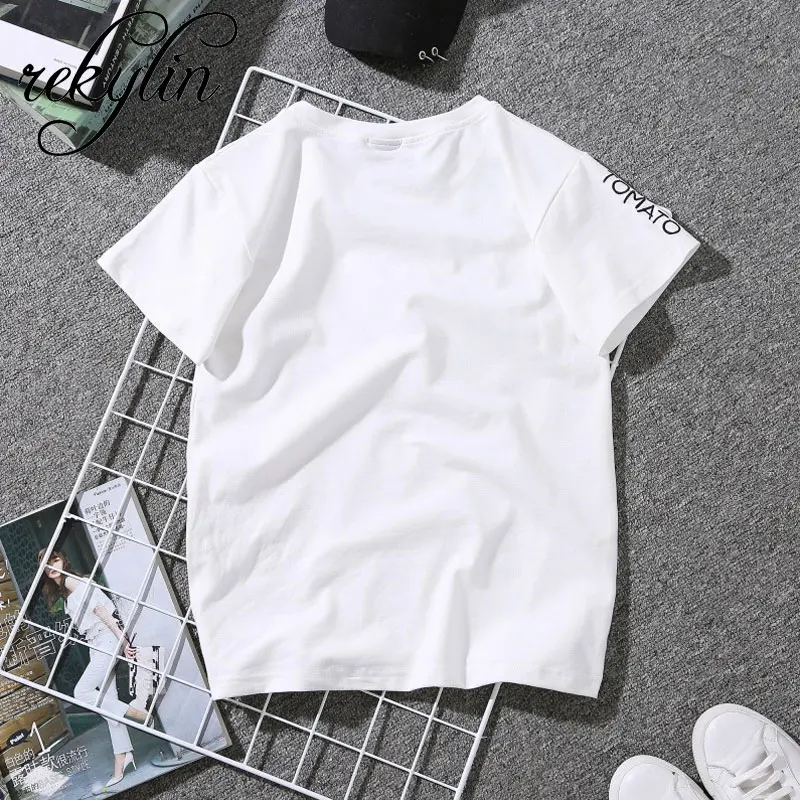 2019 Summer Couples Lovers T-Shirt For Women Casual White Tops Tshirt Women T Shirt Love Heart Embroidery Print T-Shirt Female