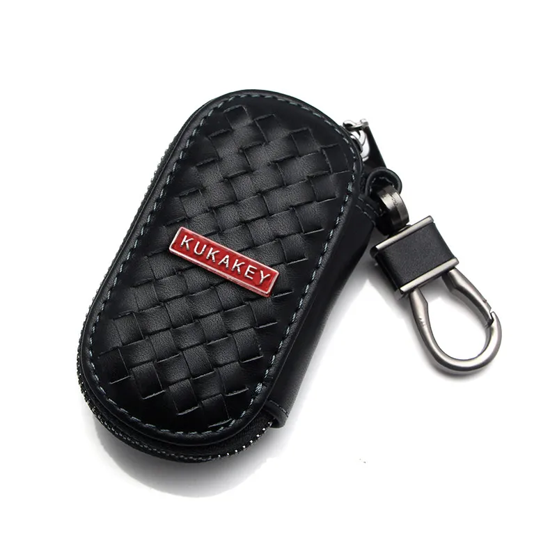 Genuine Leather Car Logo Keychain Hand Woven Key Bag Case Covers Wallet For FERRARI FIAT FORD HONDA HYUNDAI INFINITI JAGUAR JEEP