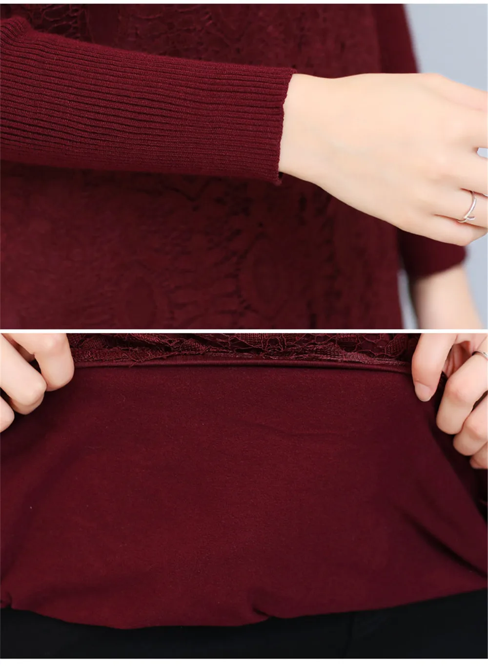 Autumn-Winter Thicken Women Lace Dress 2017 All Match Sweater Sleeve Wine Lace Dress vestido Plus Size 3XL bodycon Work Dress  (14)