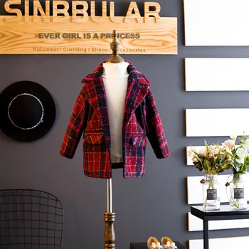 

2017 Winter Brand New Fashion Plaid Jacket for Baby Girl Children's Woolen Coats Kids Long Warm Outwear Coat Children's Clothing