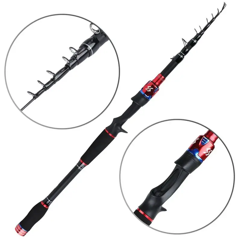 Sougayilang Fishing Rod Combo Carbon Fiber Telescopic Lure Rod 1.8M 2.1M 2.4M + 7.2:1 12+1BB Baitcasting Reel Fishing Tackle