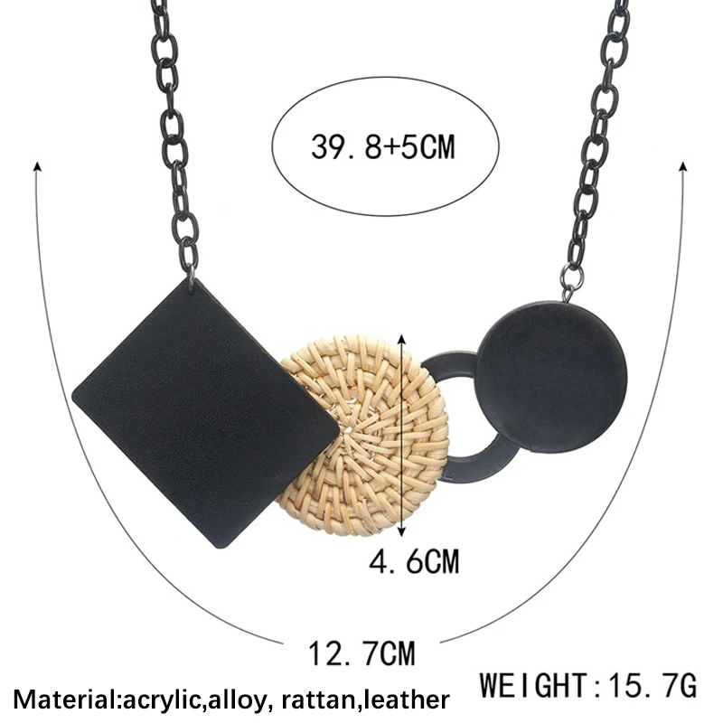 Cpop Новое бамбуковое ожерелье из ротанга с подвеской черная Геометрическая цепочка из сплава эффектное ожерелье Модные ювелирные изделия аксессуары