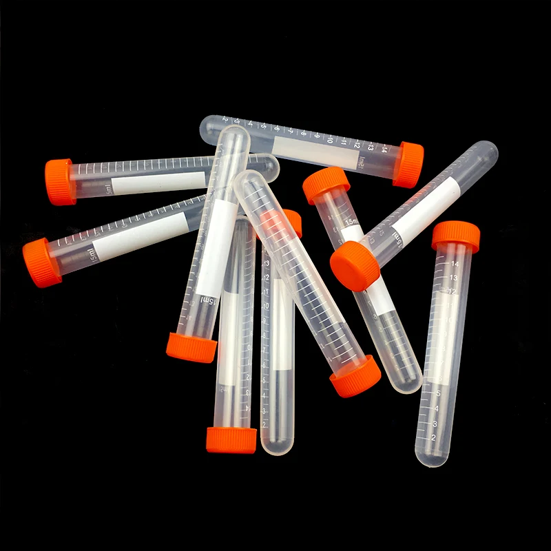15ml Centrifuge Tube 10PCS Round Bottom Orange Screw Cap Plastic Test