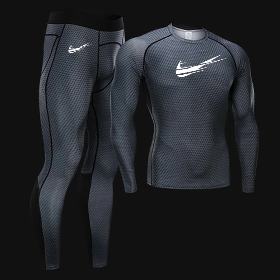 

Men's Jogging Compression Tights Quick dry Running T shirt MMA Fitness Training set crossfit Tracksuit Brand Autumn Winter New