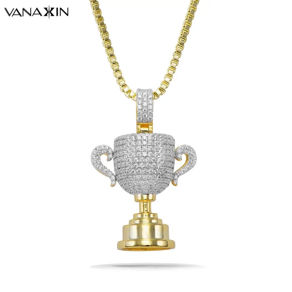 

VANAXIN Cup Necklaces 925 Sterling Silver Pendants & Necklaces CZ Fashion Hip Hop Jewelry Silver Chain Trophy Pendant Gift Box